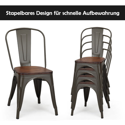Stapelbare Esszimmerstühle 4er-Set, Metallgestell, Holzsitzfläche – Dunkelgrün