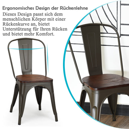 Stapelbare Esszimmerstühle 4er-Set, Metallgestell, Holzsitzfläche – Dunkelgrün