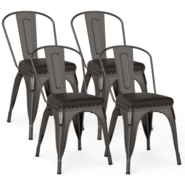 Stackable Dining Chairs Set of 4, Metal, Padded, Removable Back