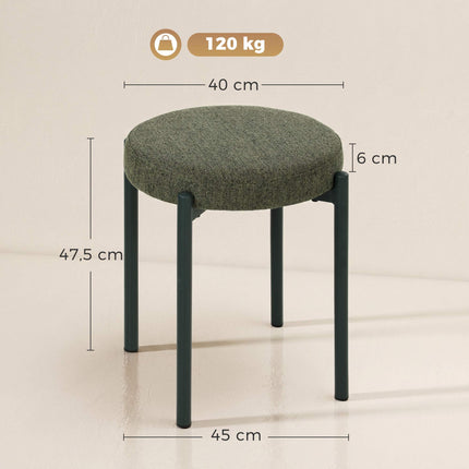 Stackable Dining Stools Set of 4 with Steel Legs, Dark Green, Linen-Look