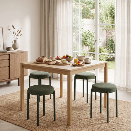 Stackable Dining Stools Set of 4 with Steel Legs, Dark Green, Linen-Look