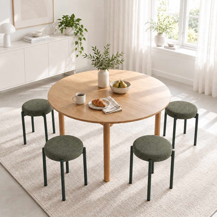 Stackable Dining Stools Set of 4 with Steel Legs, Dark Green, Linen-Look