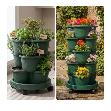 Tour de jardinage d'intérieur empilable, 5 niveaux, 15 pots, drainage