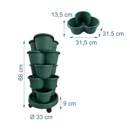 Tour de jardinage d'intérieur empilable, 5 niveaux, 15 pots, drainage
