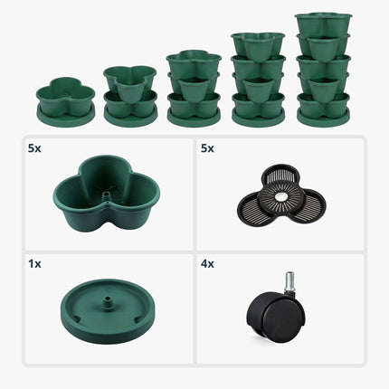 Tour de jardinage d'intérieur empilable, 5 niveaux, 15 pots, drainage
