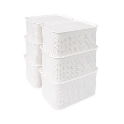 Boîtes de rangement empilables avec couvercle, lot de 6, ventilées