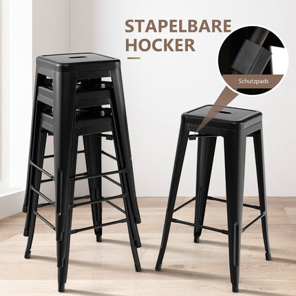 Ensemble de tabourets de bar empilables en métal, 76 cm, noir, capacité de charge 150 kg