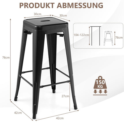 Ensemble de tabourets de bar empilables en métal, 76 cm, noir, capacité de charge 150 kg