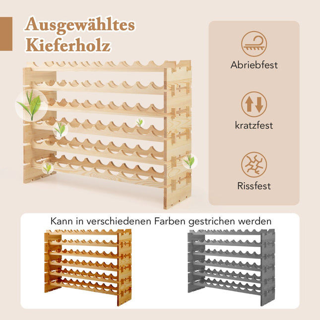 Stapelbares, modulares Weinregal, für 60 Flaschen, Kiefernholz