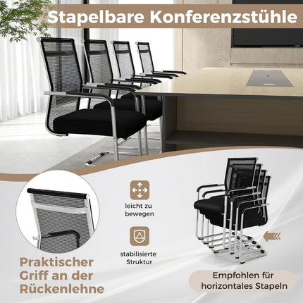 Lot de 4 chaises de bureau empilables, en maille respirante, noires