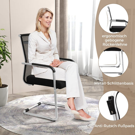 Lot de 4 chaises de bureau empilables, en maille respirante, noires