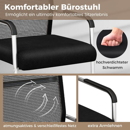 Lot de 4 chaises de bureau empilables, en maille respirante, noires