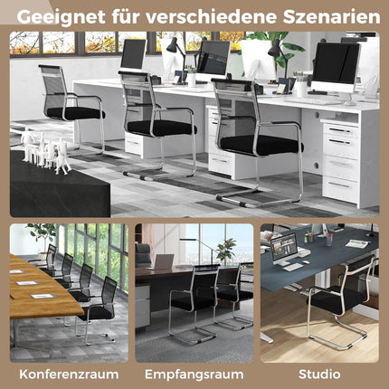 Lot de 4 chaises de bureau empilables, en maille respirante, noires
