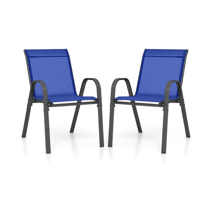 Ensemble de 2 chaises d'extérieur empilables, bleues, en métal et textilène