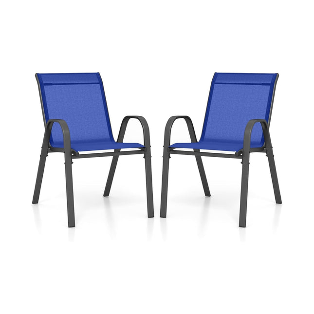 Stapelbare Outdoor-Stühle 2er-Set, Blau, Metall & Textilene