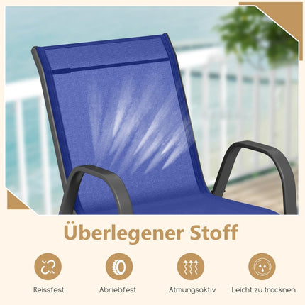 Ensemble de 2 chaises d'extérieur empilables, bleues, en métal et textilène