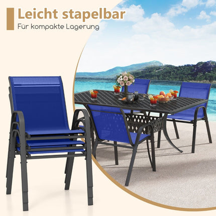 Ensemble de 2 chaises d'extérieur empilables, bleues, en métal et textilène
