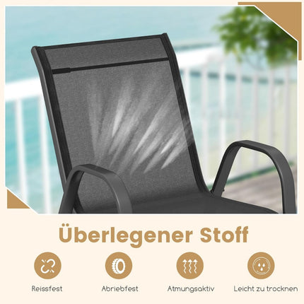 Stapelbare Outdoor-Stühle 4er-Set, Schwarz, Metall & Textilene