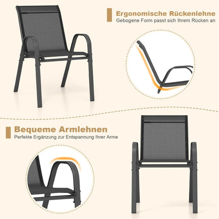 Stapelbare Outdoor-Stühle 4er-Set, Schwarz, Metall & Textilene