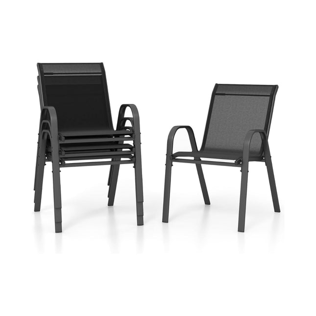 Ensemble de 4 chaises d'extérieur empilables, noir, métal et textilène