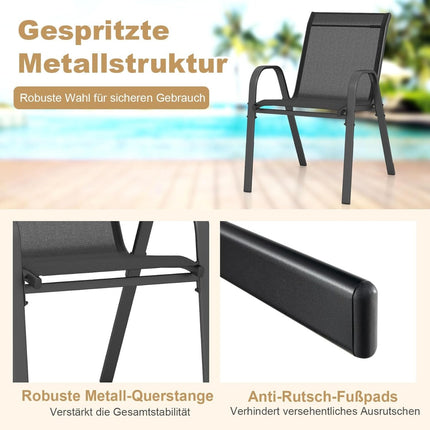 Stapelbare Outdoor-Stühle 4er-Set, Schwarz, Metall & Textilene