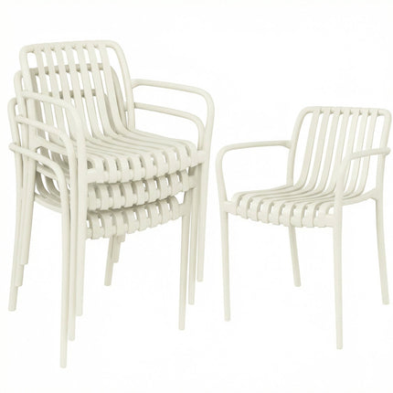 Chaises d'extérieur empilables, lot de 4, blanc crème, design ergonomique
