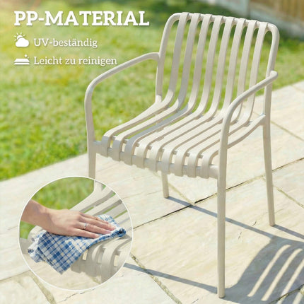 Chaises d'extérieur empilables, lot de 4, blanc crème, design ergonomique