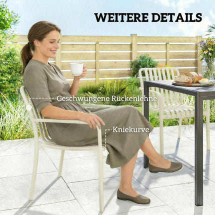 Chaises d'extérieur empilables, lot de 4, blanc crème, design ergonomique