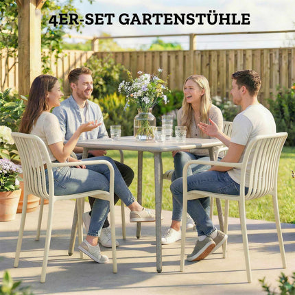 Chaises d'extérieur empilables, lot de 4, blanc crème, design ergonomique