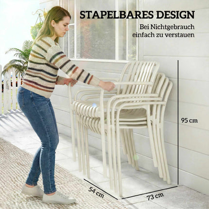 Chaises d'extérieur empilables, lot de 4, blanc crème, design ergonomique