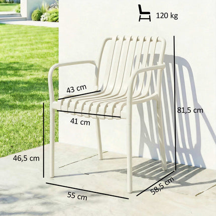 Chaises d'extérieur empilables, lot de 4, blanc crème, design ergonomique