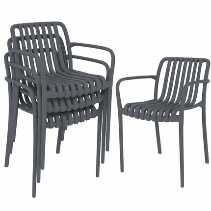 Stapelbare Outdoor-Stühle 4er-Set, Dunkelgrau, Ergonomisches Design
