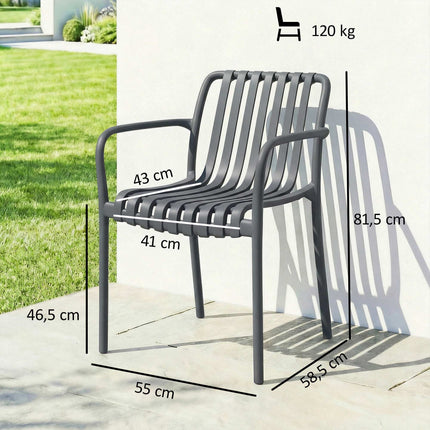 Stapelbare Outdoor-Stühle 4er-Set, Dunkelgrau, Ergonomisches Design