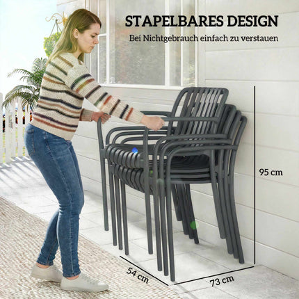 Stapelbare Outdoor-Stühle 4er-Set, Dunkelgrau, Ergonomisches Design