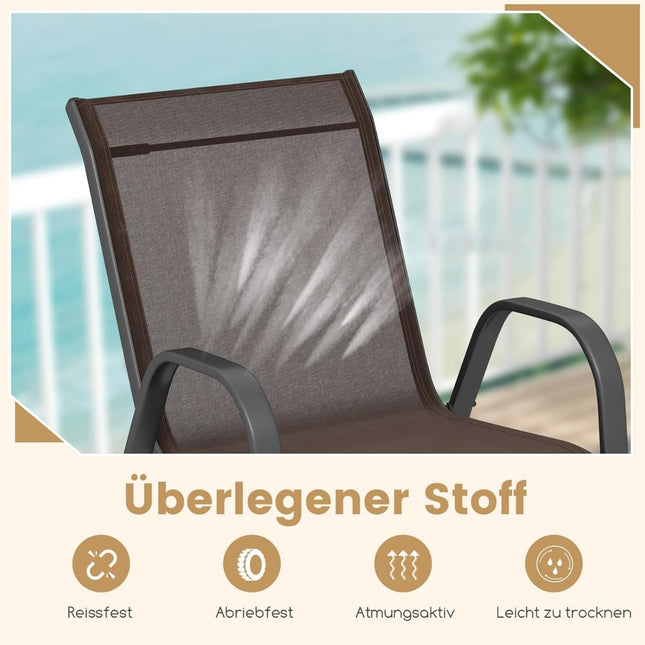 Ensemble de 4 chaises d'extérieur empilables, structure en métal, marron