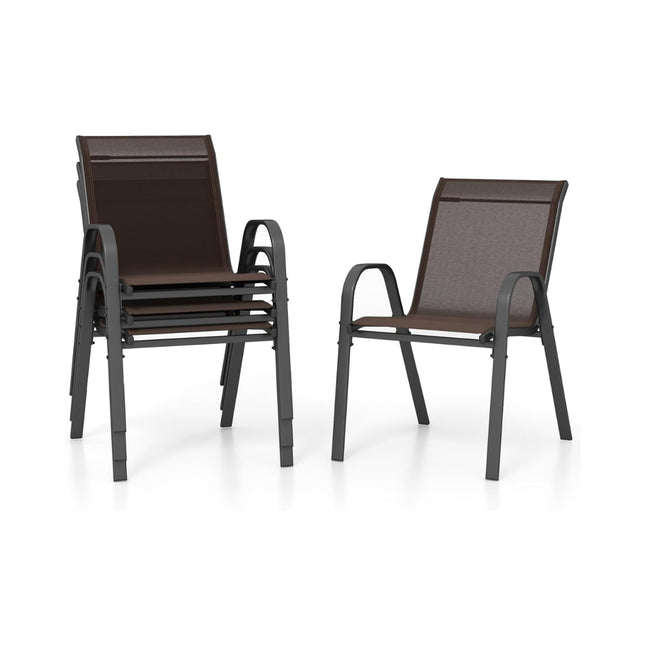 Ensemble de 4 chaises d'extérieur empilables, structure en métal, marron