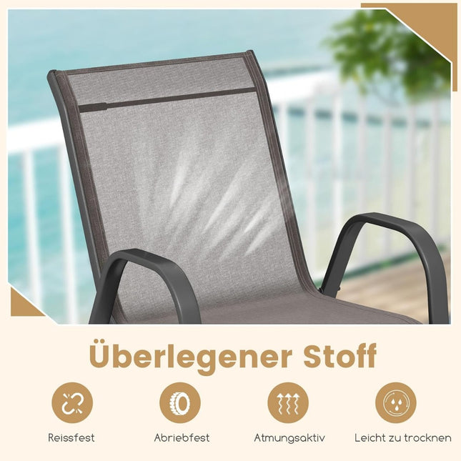Ensemble de 4 chaises d'extérieur empilables, textilene et métal, grises