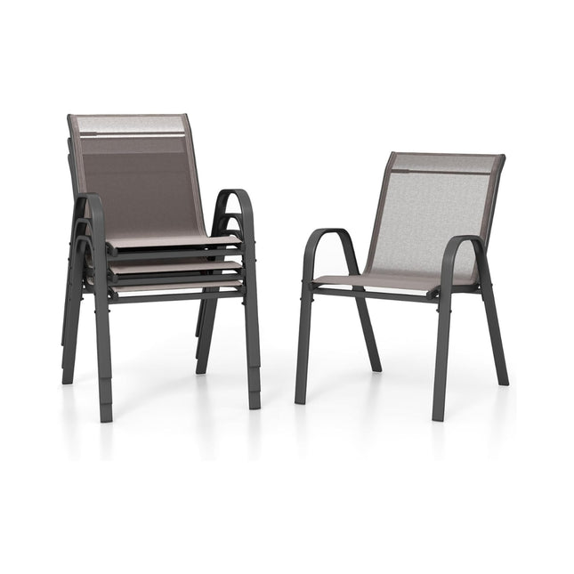 Ensemble de 4 chaises d'extérieur empilables, textilene et métal, grises