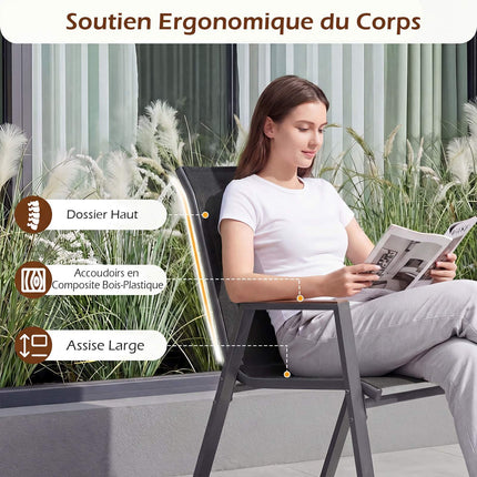 Ensemble de 4 chaises de jardin empilables, structure en métal