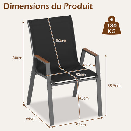 Ensemble de 4 chaises de jardin empilables, structure en métal