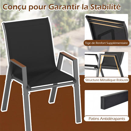 Ensemble de 4 chaises de jardin empilables, structure en métal