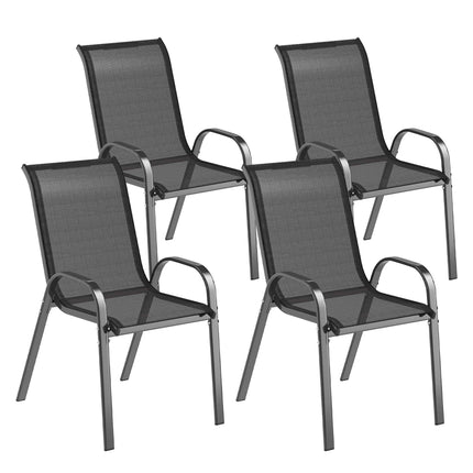 Ensemble de 4 chaises de jardin empilables, acier, noires