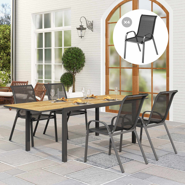 Stapelbare Outdoor-Gartenstühle, 4er-Set, Stahl, Schwarz