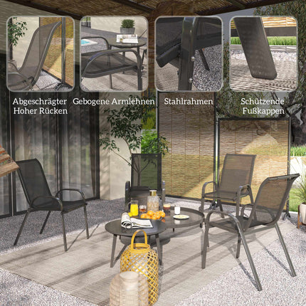Ensemble de 4 chaises de jardin empilables, acier, noires