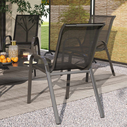 Ensemble de 4 chaises de jardin empilables, acier, noires