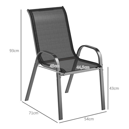 Ensemble de 4 chaises de jardin empilables, acier, noires