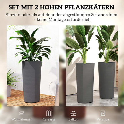Stapelbares Pflanzgefäß-Set mit Drainage, 60 cm, Dunkelgrau