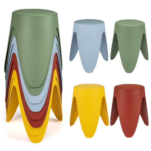 Ensemble de 8 tabourets empilables en plastique avec coussins, hauteur 46 cm