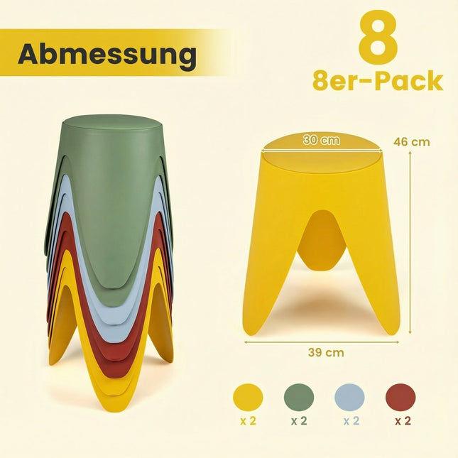 Ensemble de 8 tabourets empilables en plastique avec coussins, hauteur 46 cm