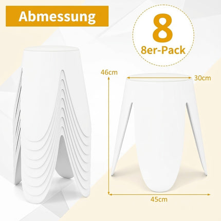 Tabourets empilables en plastique avec coussins, lot de 8, blancs